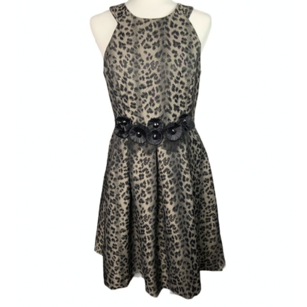 Muse Womens Party Dress Size 10 Lined Animal Print Pleated Sleeveless Back Tie - Picture 10 of 10